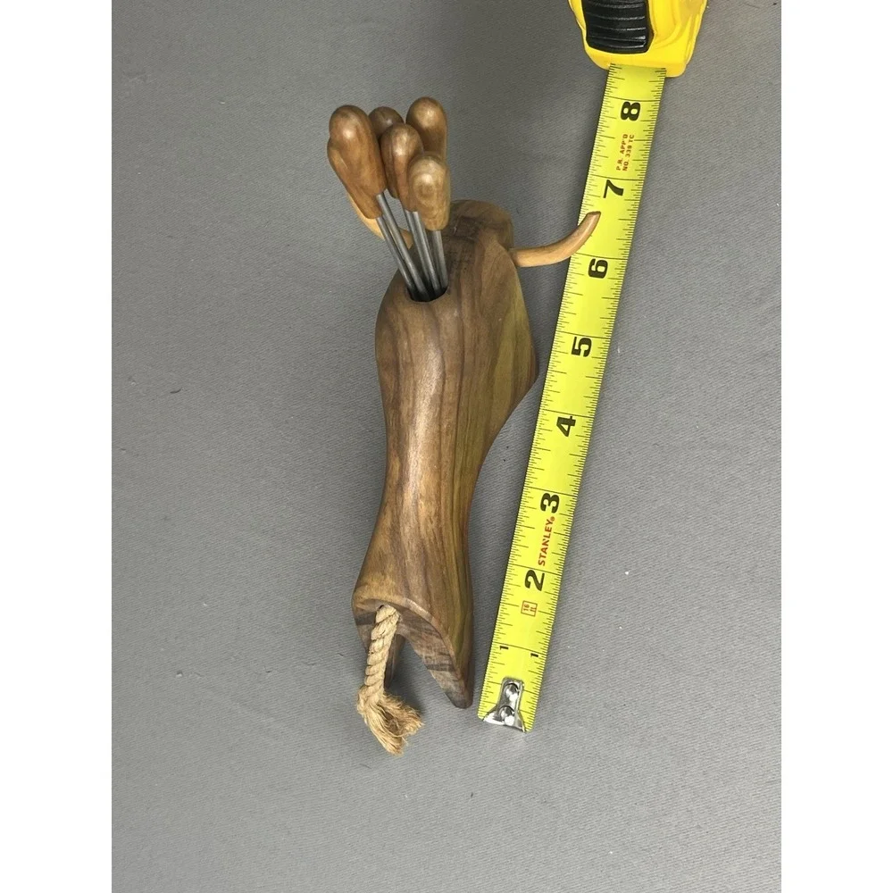 Vintage MCM Oliv-Art Olive Wood Bull Taureau 6 Appetizer Cocktail Skewers Forks